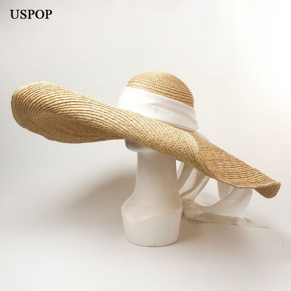 

wide brim hats uspop super straw women raffia sun summer chiffon ribbon beach hat, Blue;gray