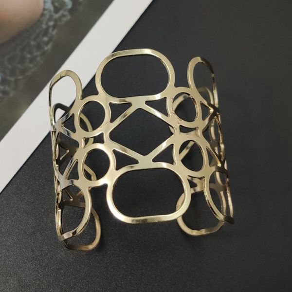 

elisfashion two colors cutting metal punk hip hop cuff wide men bangles arm bracelet for women jewelry bracelets & bangles, Black