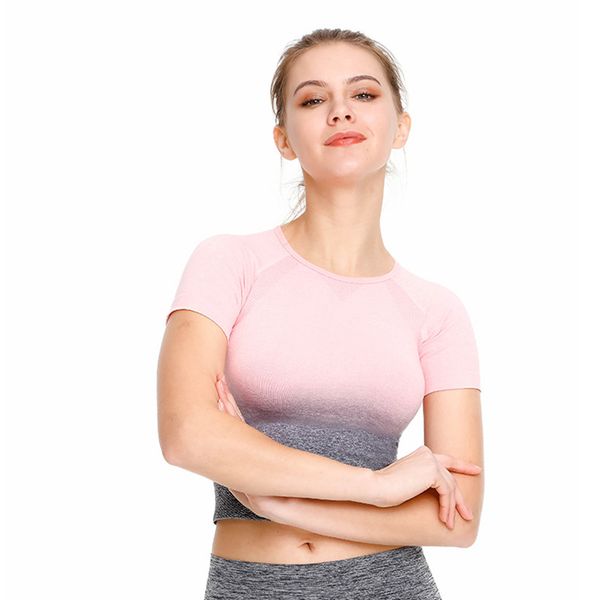 

женщины йога рубашки quick dry дышащий gradient gym фитнес бег спорт crop top женский активный tank top, Gray;blue