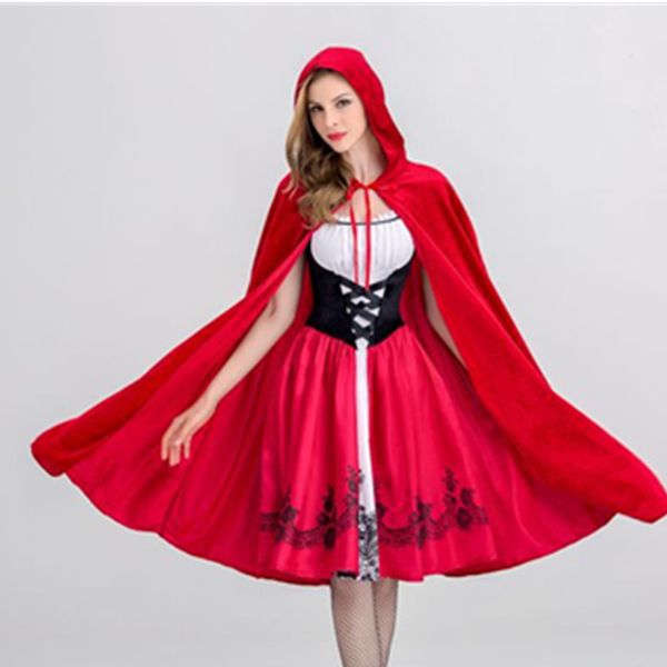 

2020 new little red riding hood costume castle queen costume medieval halloween cosplay uniform cosplay costume wholesale size s-xl, Black;red