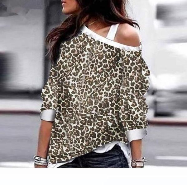 

winter womens and t-shirts leopard long sleeve pullover sweatshirts girl loose fit fitness feminino clothing, White