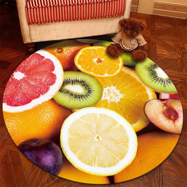 

60cm/80cm/100cm kids carpets for living room floor rug summer fruit pattern round velvet carpet kitchen bathroom non-slip f1030