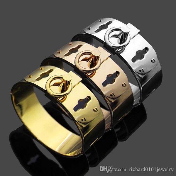 

316l titanium steel gold bangles silver rose gold punk cuff bracelets for women and men 2cm width hip hop jewelry quality, Black