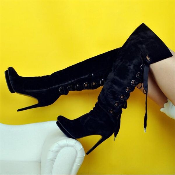 

the new women's boots winter boots fashion shoes woman over the knee 12cm stiletto heels 3-15 16, Black