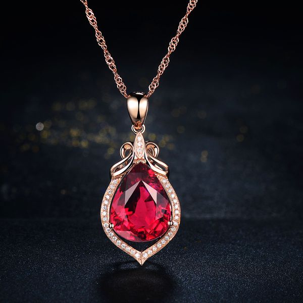 

retro rose gold necklace, red crystal clavicle chain, Silver