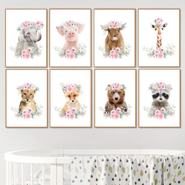 

жираф енот фокс медведь кролик корова свинья детские wall art холст картина скандинавские постеры и распечатывает стена фотографии детская к