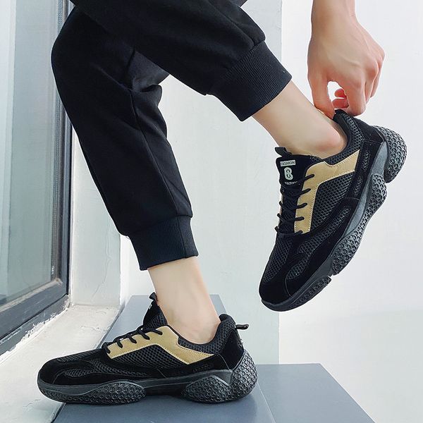 

trendy men's sneakers trend outdoor vulcanized shoes lightweight casual shoes breathable mesh sports tide, Black