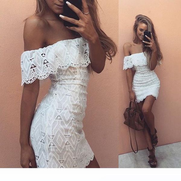 

summer new white lace one-shoulder dresses fashion gentle temperament strapless shoulder women clothes cassual party dresses, Black;gray