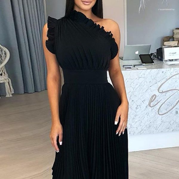 

clothes women office style black dress designer fungus one shoulder irregular pleated work dresses fanshion females sexy, White;black