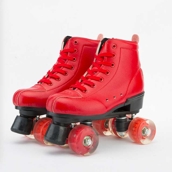 

red cowhide double row skates for roller skates rink