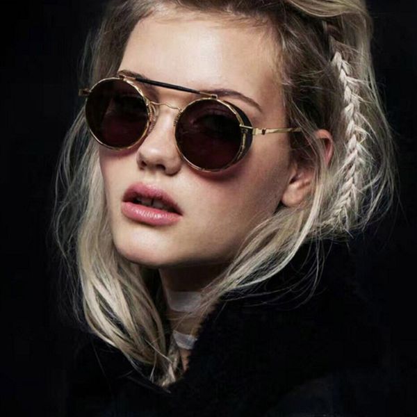 

retro round metal sunglasses steampunk men women brand designer glasses shades uv protection, White;black