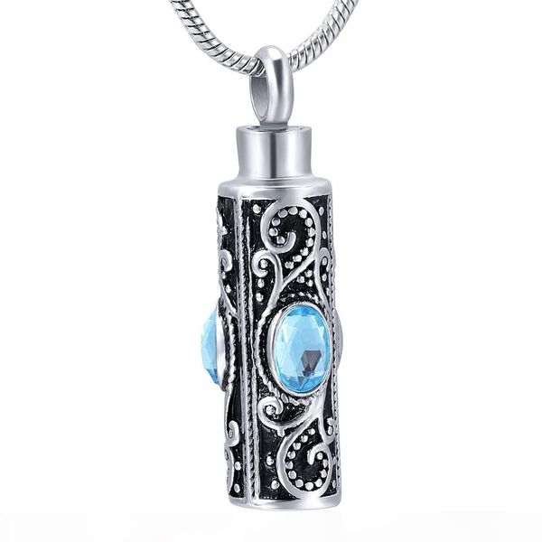

stone inlay classic bar shape women cremation necklace 316l stainless steel material keepsake jewelry funeral casket for ashes holder, Silver