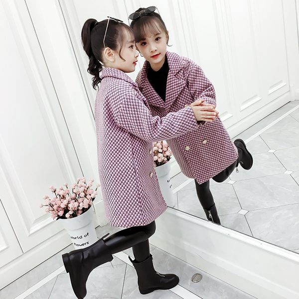 

girls winter new thicken children's jacket fashion tartan coat jacketlong coat children's clothing jackets and outerwear for, Blue;gray