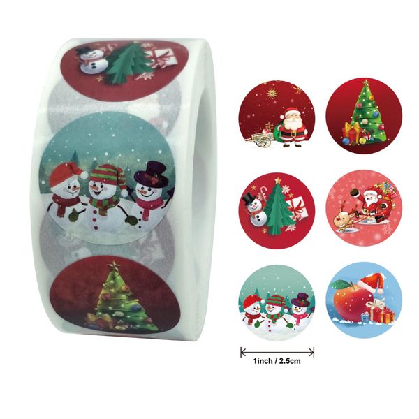 

500pcs merry christmas stickers santa snowman 1 inch round paper hand made sealing stickers holidays xmas favors label stickers