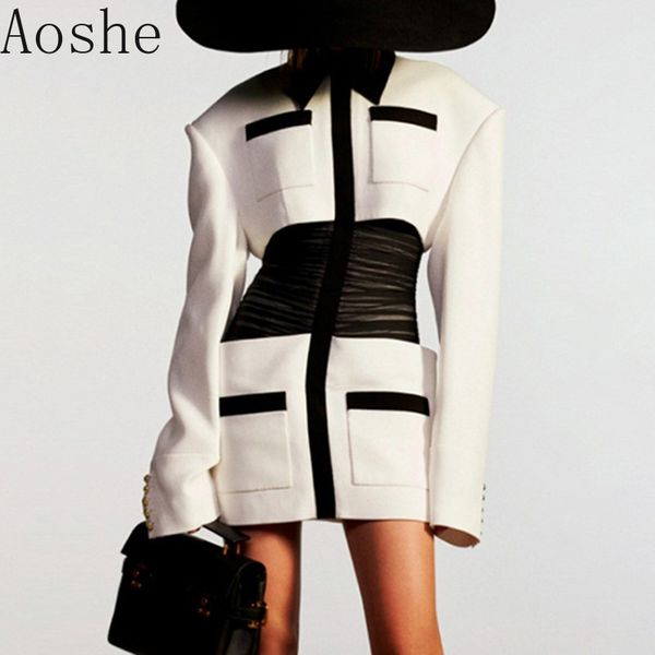 

2020 autumn fashion cool lapel short dress slim high waist bag hip temperament black and white mini women's dress, Black;gray