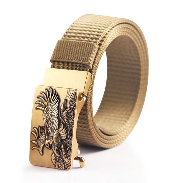 

man's nylon belt luxury eagle metal automatic buckle belts for men fashion jeans belt outdoor casual male strap, Black;brown