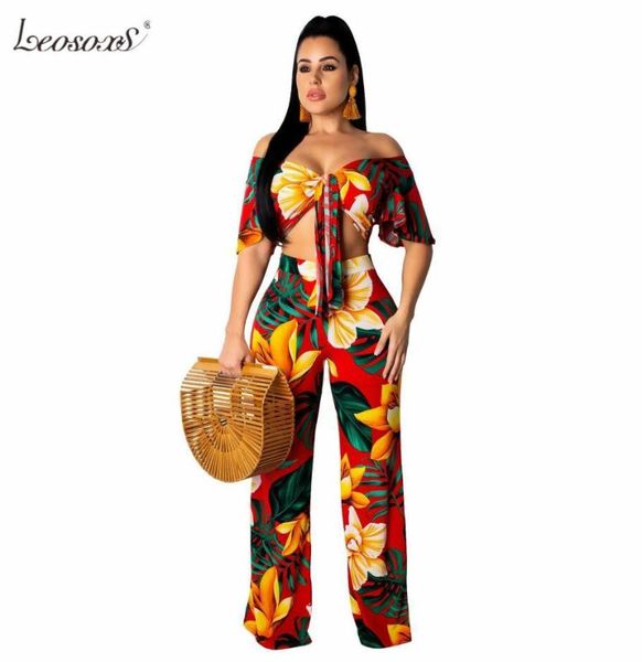 

women's tracksuits 2021 tie up neck paisley floral print wide leg pannts 2 pieces suits green/red party club holiday beach women se, Gray