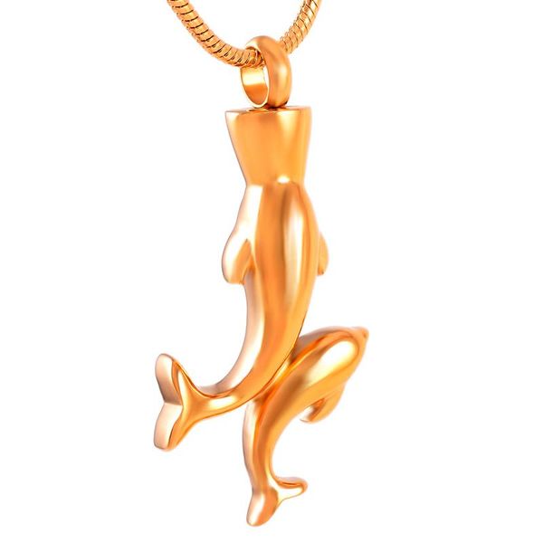 

new z271 gold double dolphin cremation urn necklace jewelry - loss of pet stainless steel memorial pendant hold ashes keepsake, Silver
