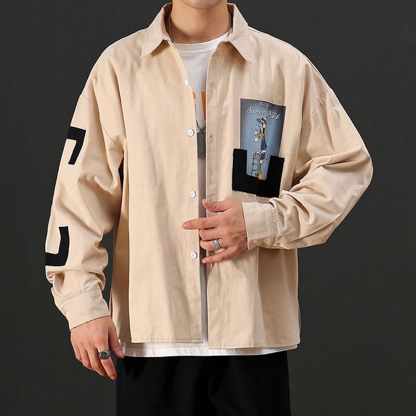 

black hip hop streetwear korean clothes casual oversize shirt men long sleeve 2020 loose spring autumn, White;black