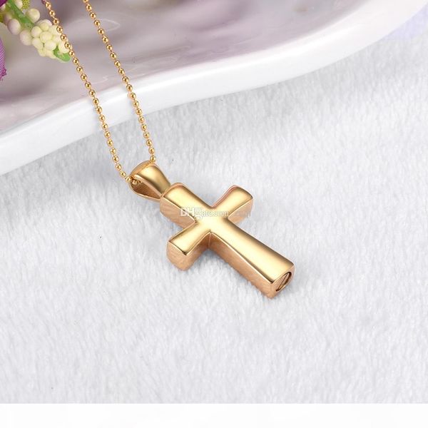 

classic design cross cremation jewelry for pet human ashes memorial urn stainless steel bead chain funeral urn casket jewelry, Silver