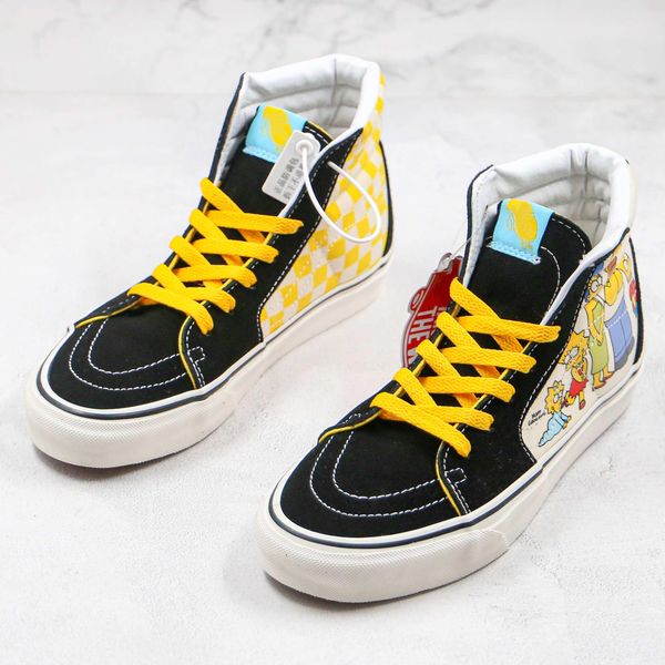 

2020 new canvas shoes simpsons cartoon graffiti anime sk8 yellow black men women high-low-casual skateboard shoes 35-44