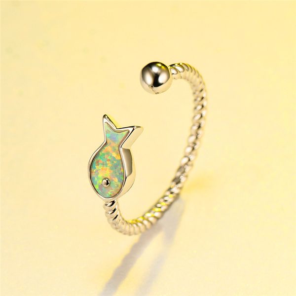 

wedding rings simple female white opal adjustable ring trenty silver color fish thin engagement for women, Slivery;golden