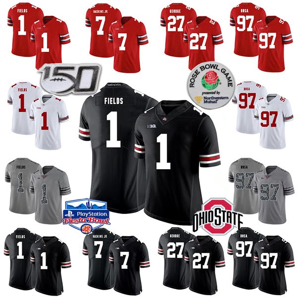 

ohio state buckeyes football jerseys 1 justin fields 2 chase young 7 dwayne haskins jr. 27 eddie george 97 nick bosa 15 elliott fiesta bowl, Black;red