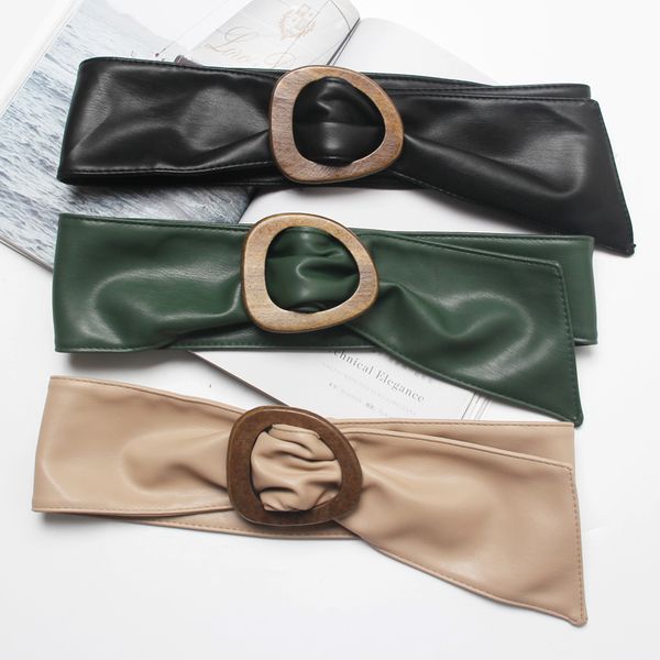 

designer belts for women wide cummerbunds soft pu leather woven buckle dress ceinture femme 2020 cintos waistband, Black;brown