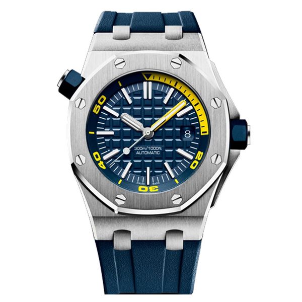 

mens automatic mechanical movement watches sapphire glass 5 atm waterproof rubber watchband diving super luminous, Slivery;brown