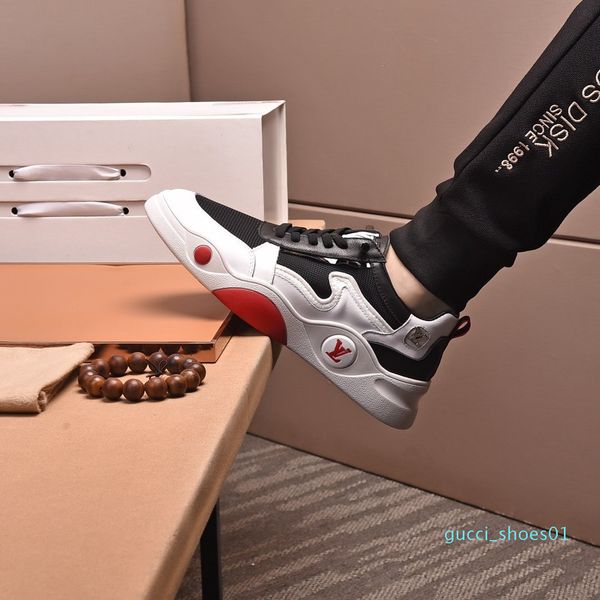 

2020 o1 fashion trend designer mens shoes leather mesh breathable comfortable outdoor shoes lace-up casual hiker shoes mens sneakers3 g01, Black