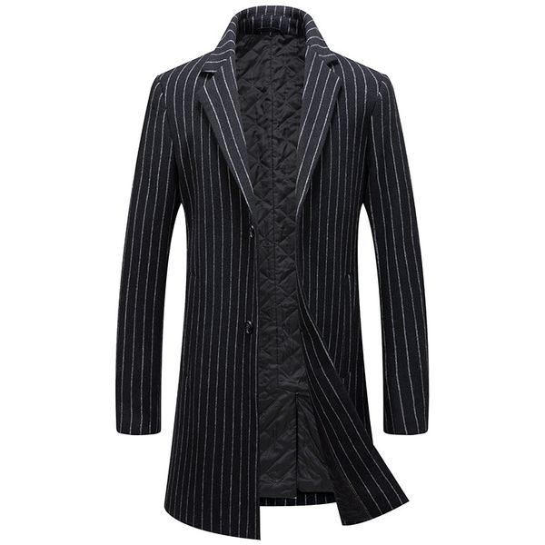 

new arrival winter men wool overcoat casual striped single breasted thick mens padded coat fashion warm size m l  2xl 3xl, Black