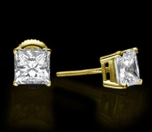 

14kt желтого золото принцесса enhanced l алмазные серьги 3,00 ct d / vs1, Golden;silver