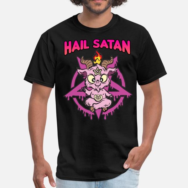 

hail satan pink baphomet purple girl satanic humor t shirt men designer cotton size s-3xl trend cute humor summer kawaii shirt, White;black