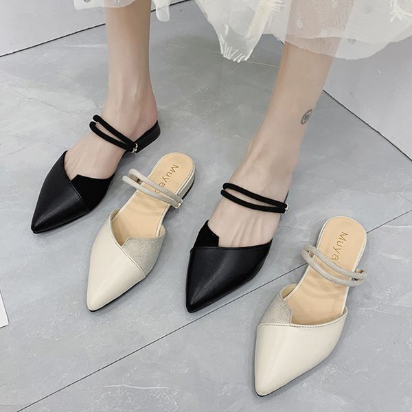 

all-match two weare clear heels female sandal med low sandals woman leather black shoes for women shallow mouth 2020 women's