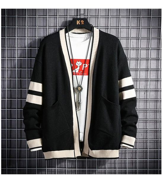 

mens designer sweater fashion striped print double pocket cardigan sweater coat casual male clothing dropshipping autumn winter, White;black