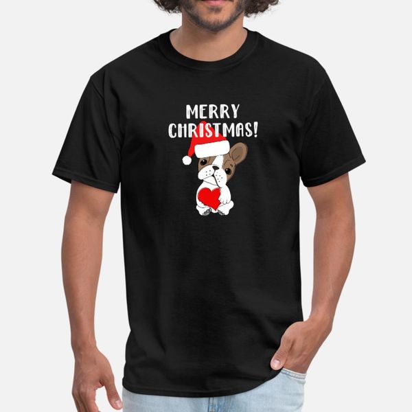 

merry christmas frenchie dog t shirt men printing cotton round collar basic solid interesting authentic summer vintage shirt