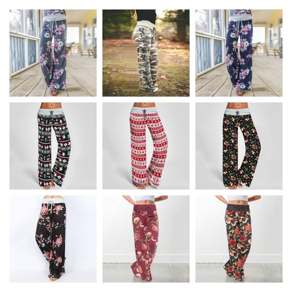 

loose pants floral print pants women drawstring casual wide leg pants christmas flower print sweatpants yoga large plus size s-3xl, Black;white