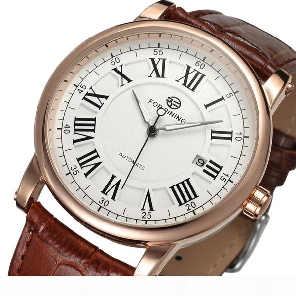 

reloj hombre 2017 new fashion men classic roman numeral automatic mechanical men's watches, Slivery;brown