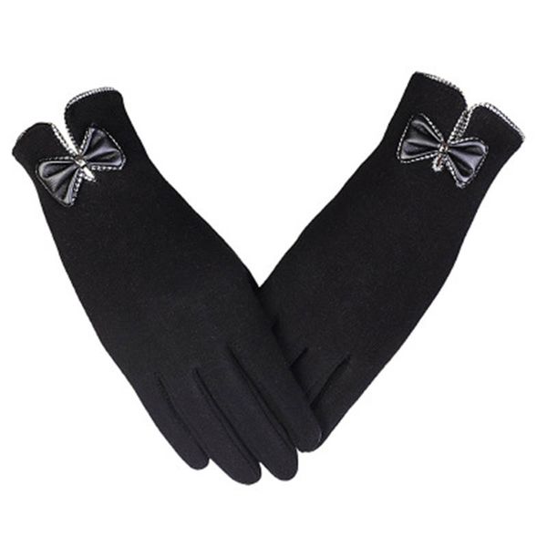 

five fingers gloves women accessories winter warm touch screen driving cotton soft bow leather mittens d15, Blue;gray