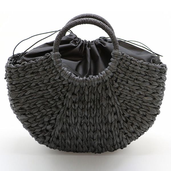 

2020 new handmade bag women pompon beach weaving ladies paper straw bag wrapped beach moon shaped handbag new