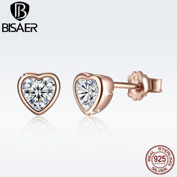 

3 colors 925 sterling silver love heart stud earrings rose gold color clear cz heart stud earring female brincos fashion jewelry, Golden;silver