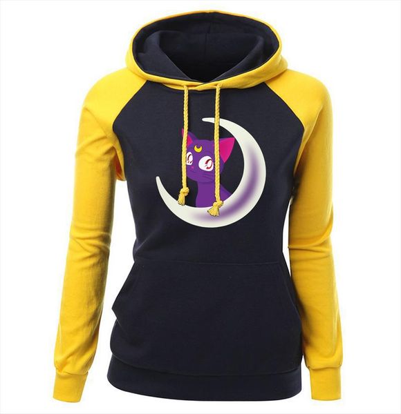 

womens sportswear autumn winter fleece brand clothing cartoon sailor moon kawaii raglan hoodies women sweatshirts harajuku, Black