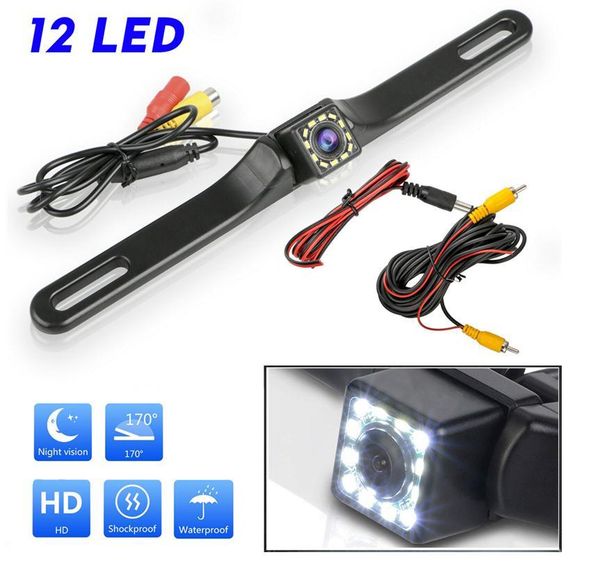 

cgjxscar rear view waterproof high definition color wide viewing angle license plate camera with 12 bright leds night vision