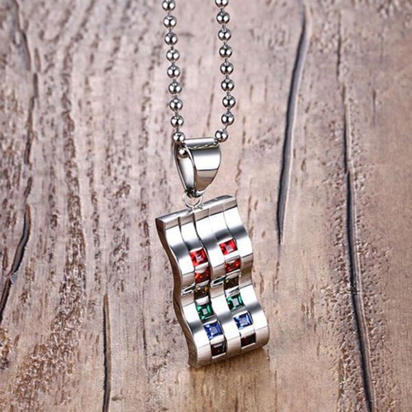 

stainless steel rainbow gay pendant necklace wave zircon pendant necklaces jewelry gift women men gay, Silver