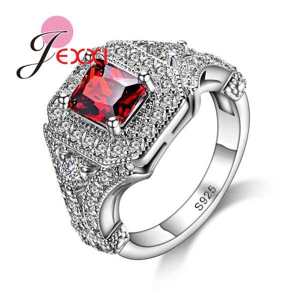 

luxurious design women/girls vintage engagement ring 925 sterling silver fashion jewelry with big square red cz crystal, Golden;silver