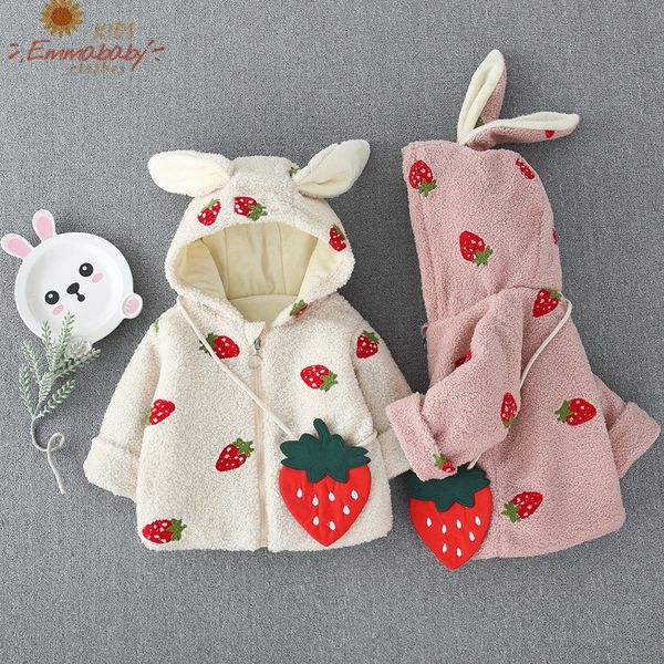 

2020 new sweet baby девушки с длинным рукавом пальто осень и зима милый клубники вышивки plus velvet теплая куртка девочки верхняя одежда, Blue;gray