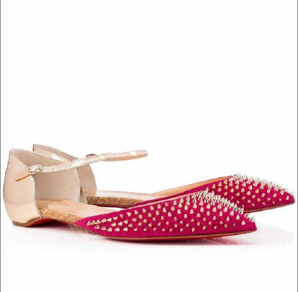 

элегантного красного bottom свадебных платьев партии pumps ремень baila шипастой кожа замша плоского балетки spikd мода обуви заостренной to, Black