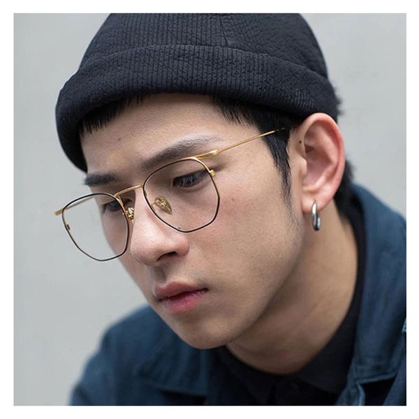 

retro square eyeglasses frame men women trending style optical spectacles fashion computer gold metal clear lens glasses frame, Black