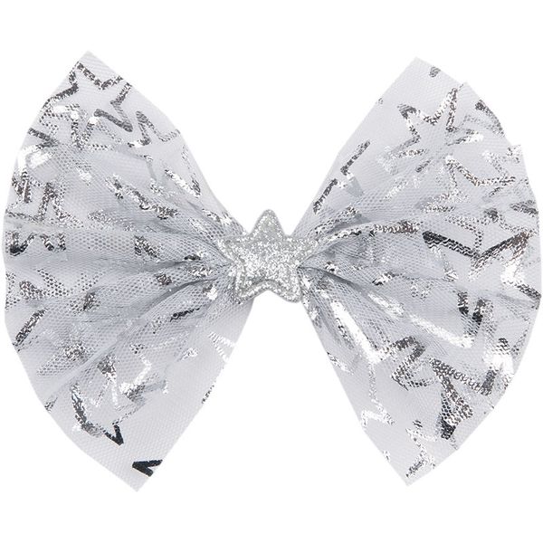 

hair accessories boutique ins 10pcs fashion cute glitter star bow hairpins solid big mesh bowknot fairy clips princess, Slivery;white