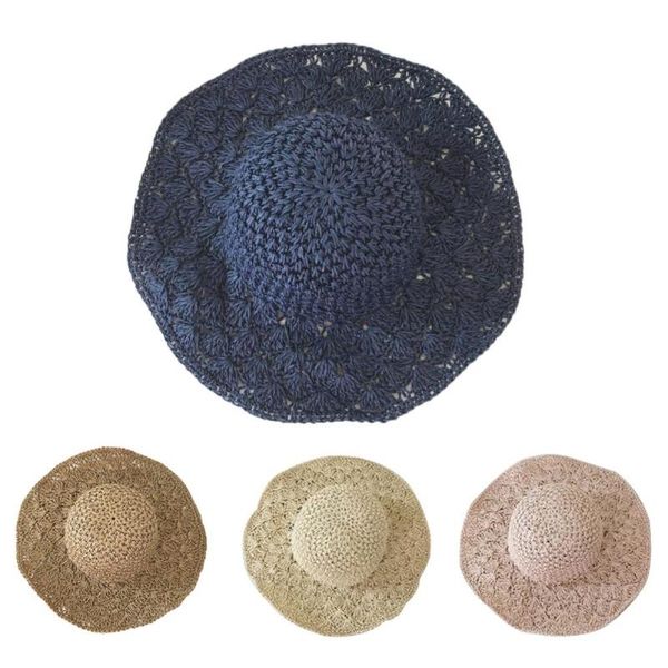 

summer hoilday floppy straw hat women ladies women foldable handmade straw weave wide brim sunscreen hat cap beach sunhat, Blue;gray